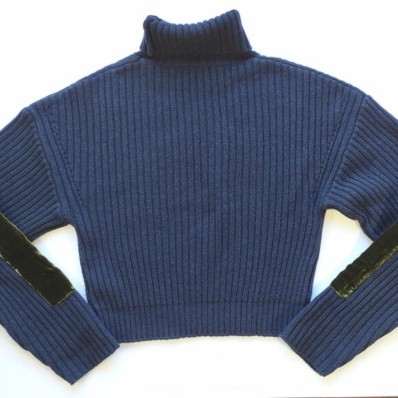 MO&Co. Edition Wool Ribbed Chunky High Neck Crop Sweater Velvet Boho Edgy Medium - Picture 6 of 9